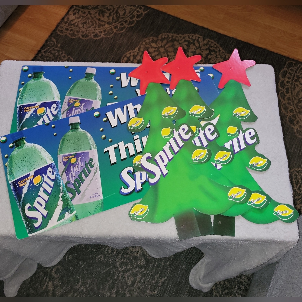Rare Vintage 5 Piece SPRITE Christmas Advertising Cardboard Cutouts